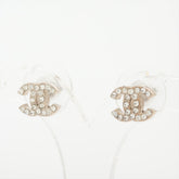 Chanel Coco Logo Rhinestone Silver Stud Earrings Costume Jewellery